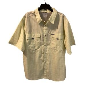 Columbia Shirt Mens XXL Green Plaid Vented Fishing Button Up Short Sleeve